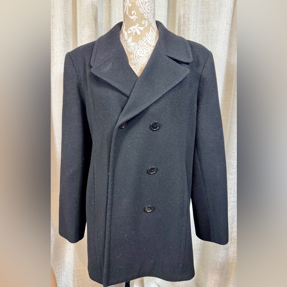 Fleet Street Women’s Black Wool Pea Coat Size M – Classic Double-Breasted Jacket - Picture 4 of 11